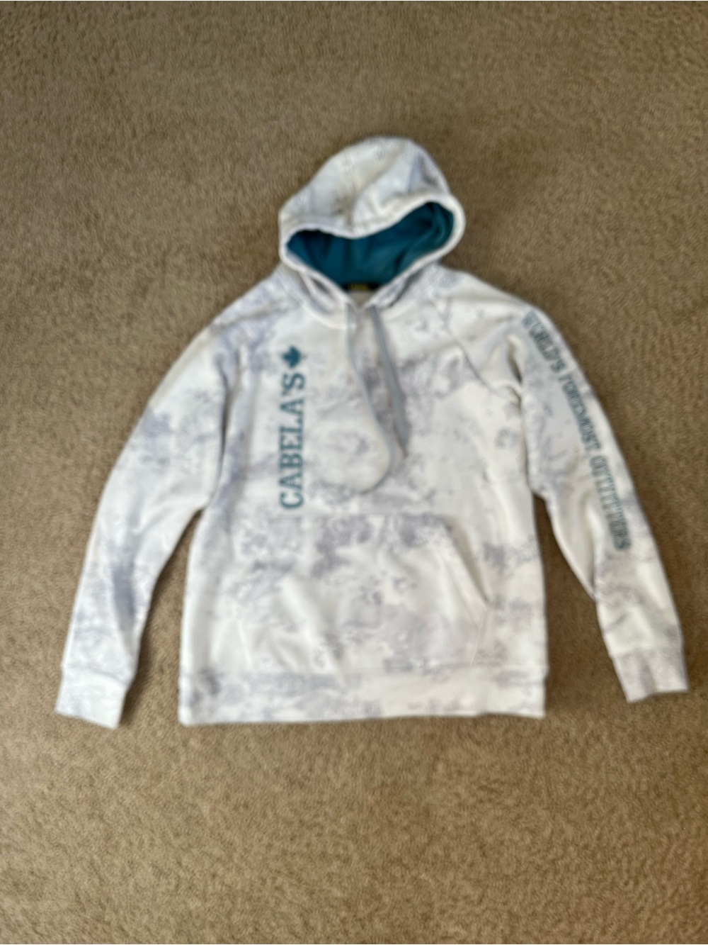 Cabela's White & Grey Hoodie with Teal Lining & Embroidered Logo